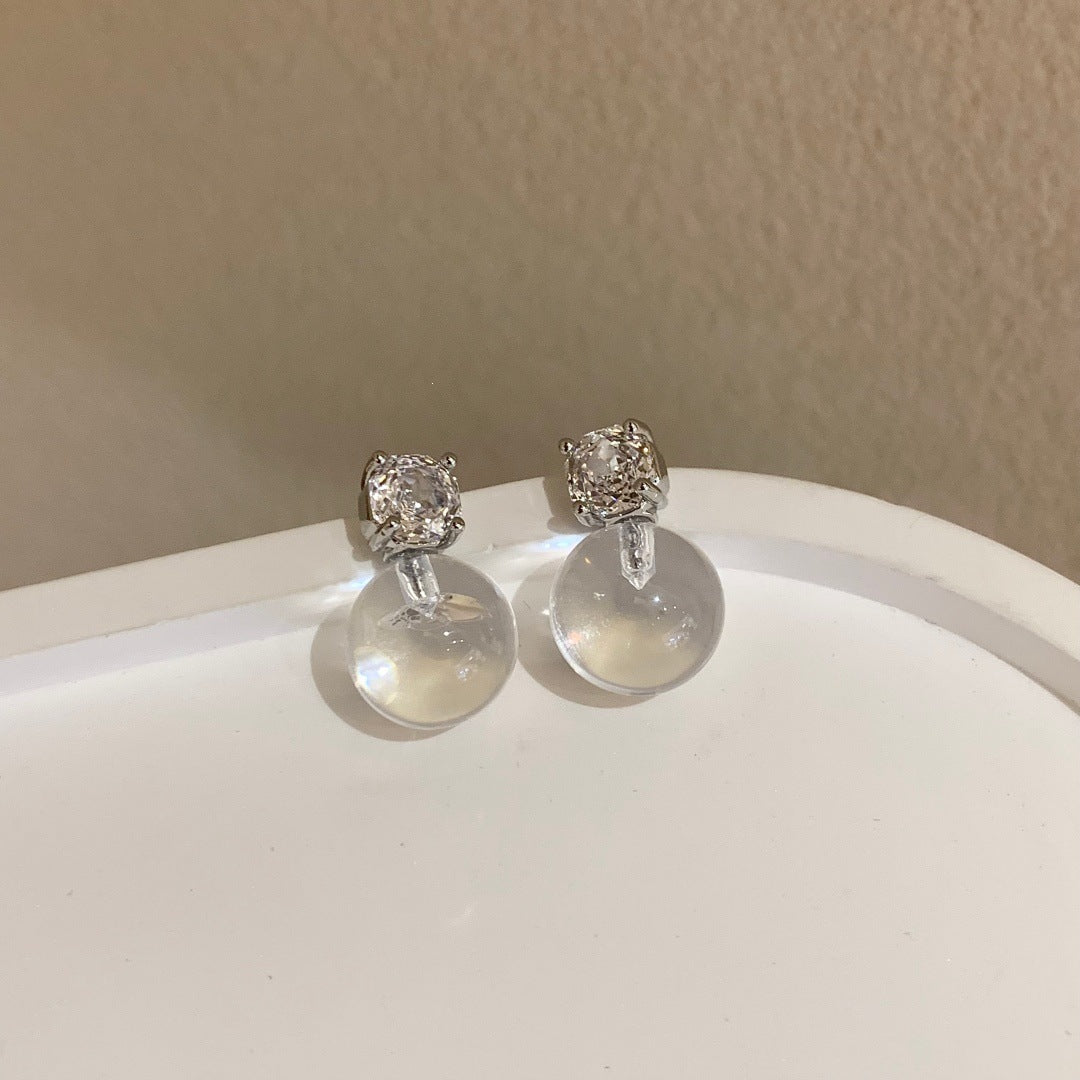 Clear Hockey Niche Unique Rose Cut Crystal Ear Graceful Simple Earrings