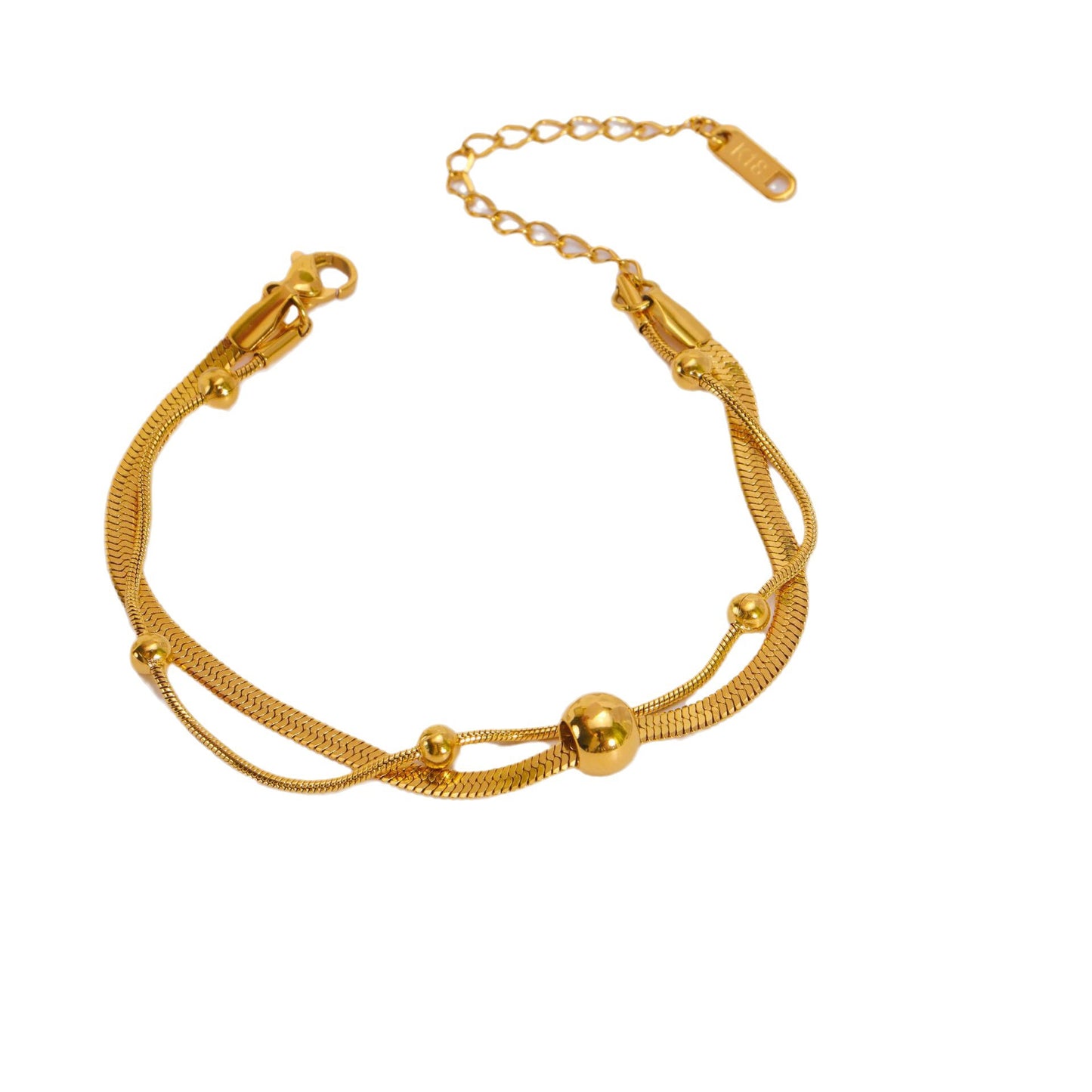 Simple Gold Beads Spacer Gold-plated Titanium Steel Color Retention Snake Necklaces