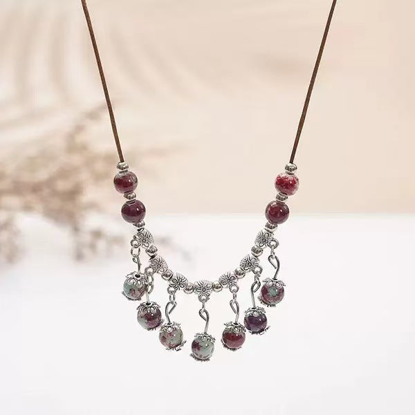 Women's Chinese Style Beaded Ceramic Clavicle Chain Necklaces