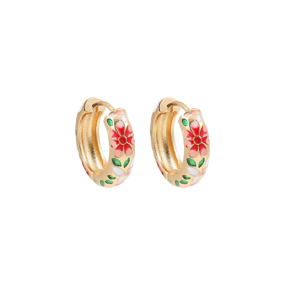 Ear Clip Colorful Flower Dripping Oil Earrings