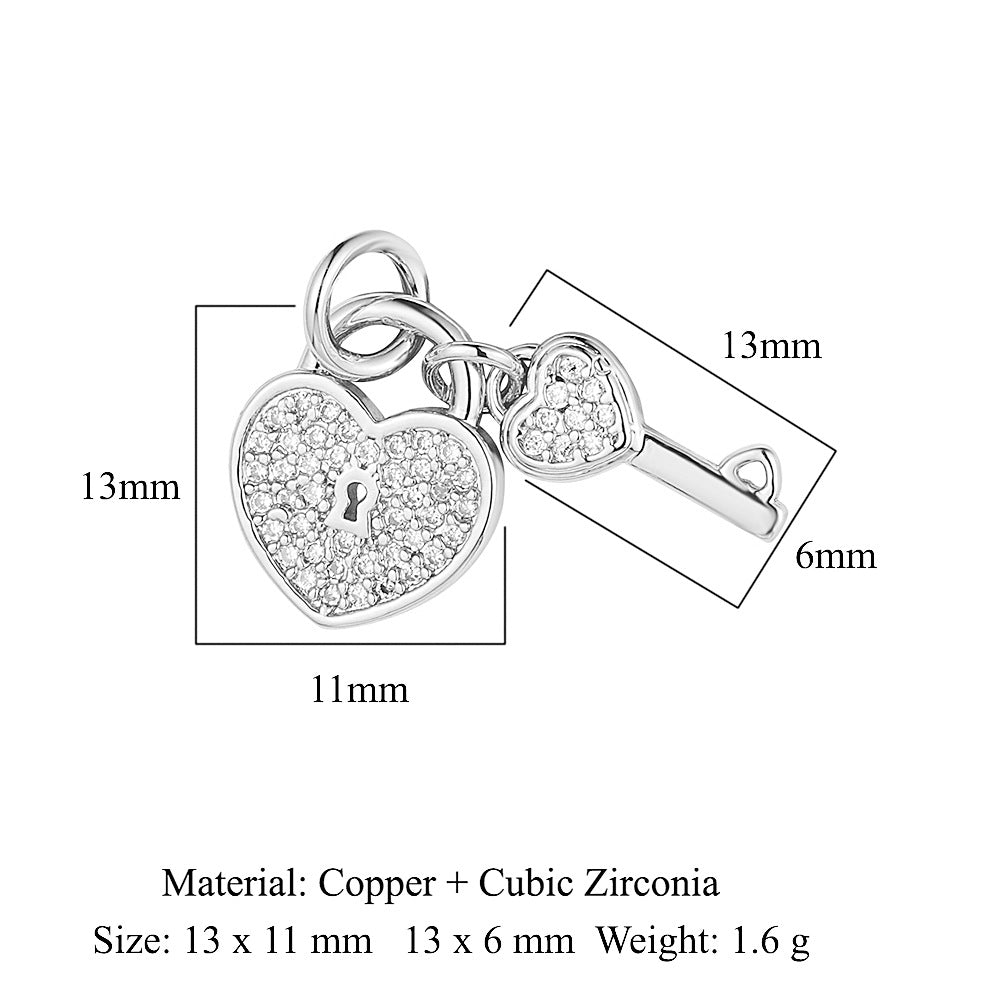 Peach Heart Lock Key Copper Zircon Pendants