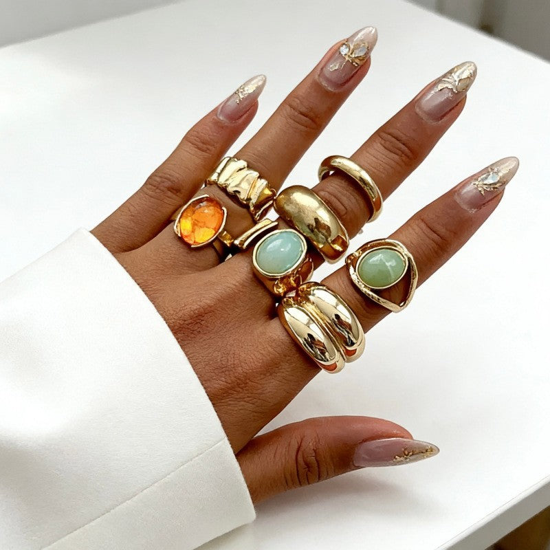 Hand Vintage Metal Geometry Irregular Diamond Ring