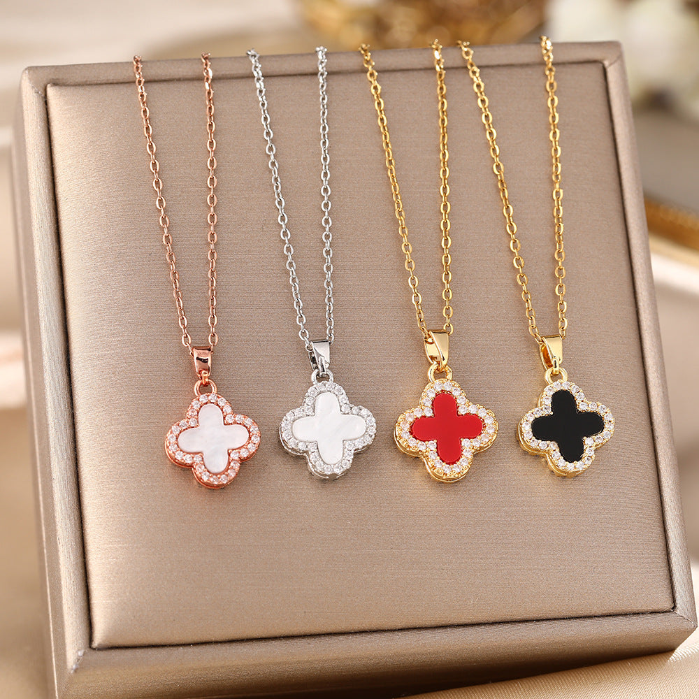 Women's Clover Black White Light Luxury Sweater Chain Double-sided Necklace