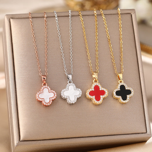 Women's Clover Black White Light Luxury Sweater Chain Double-sided Necklace