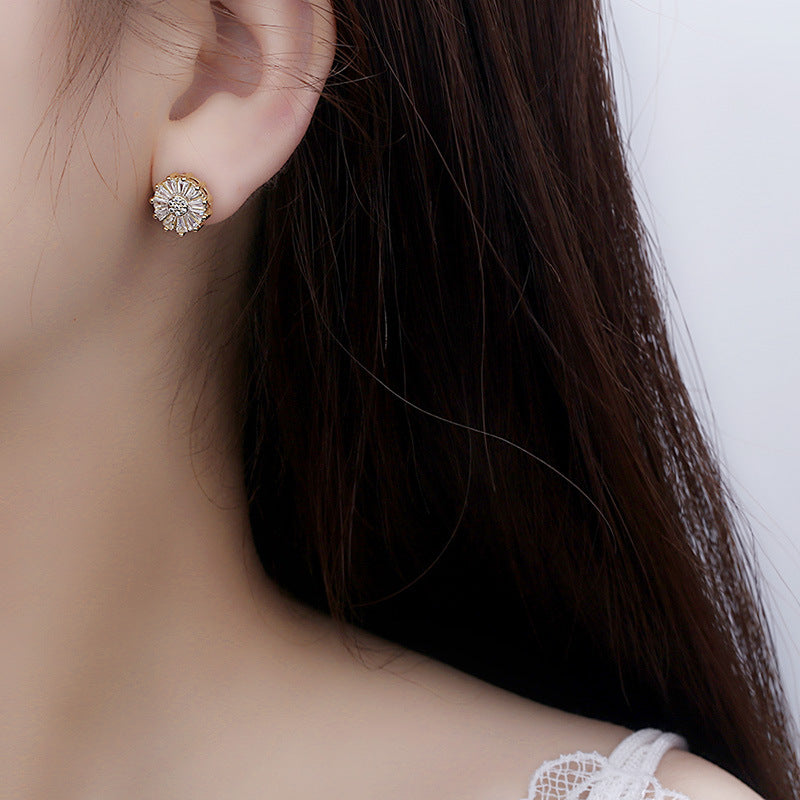Summer Lotus Zircon Light Luxury Minority Design Stud Earrings