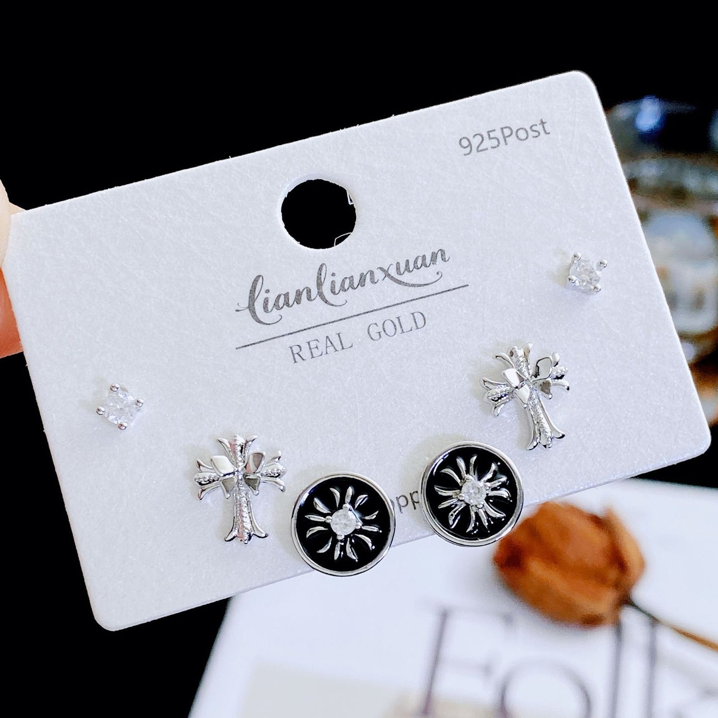 Women's Needle Simple Series Three Pairs Storage Ear Rings