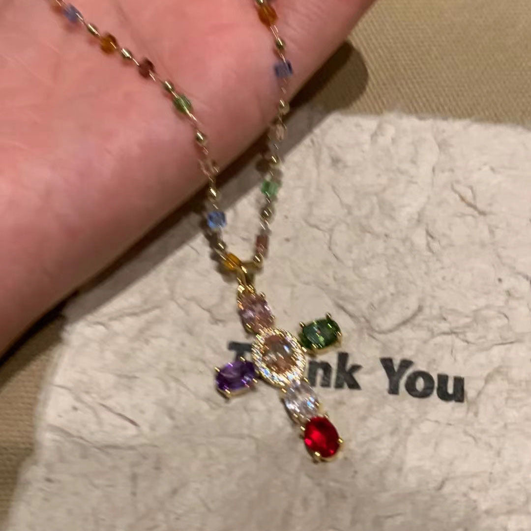 Color Cross Contrast Crystal Female Niche Design Necklace