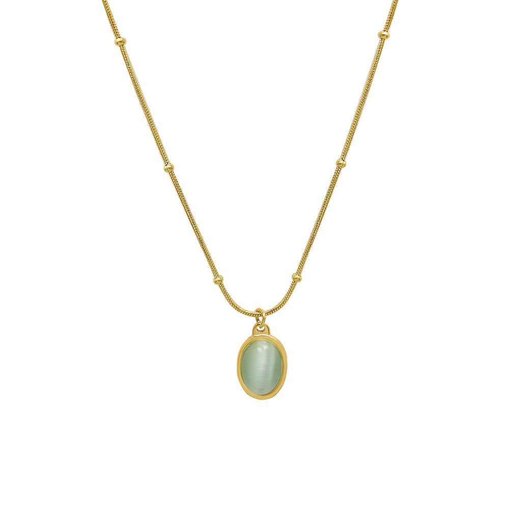 Women's Vintage Style High-grade Minority Golden Clavicle Chain Opal Oval Necklaces