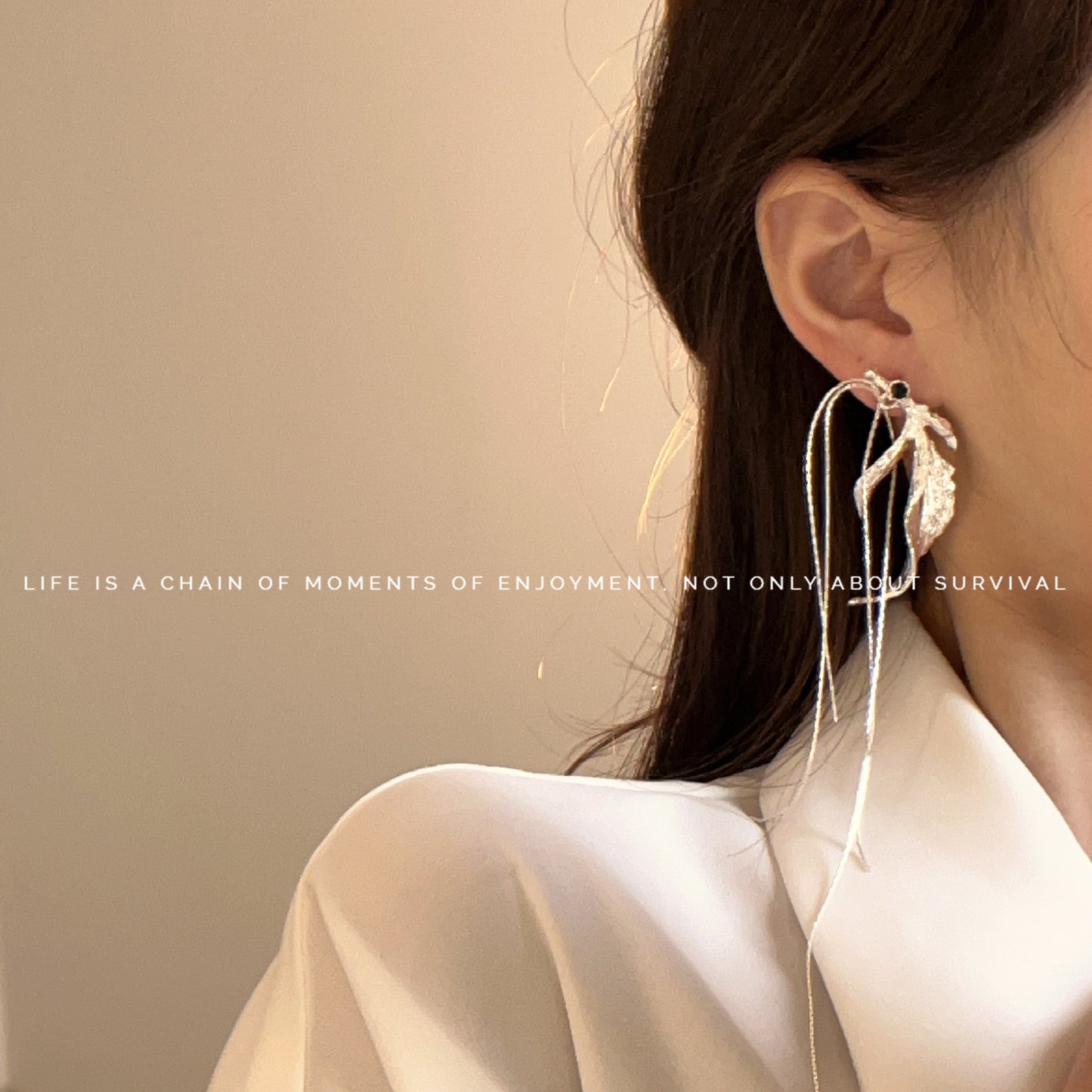Light Luxury Lava Flower Tassel Chain High-grade Matt Sier Temperament Earrings