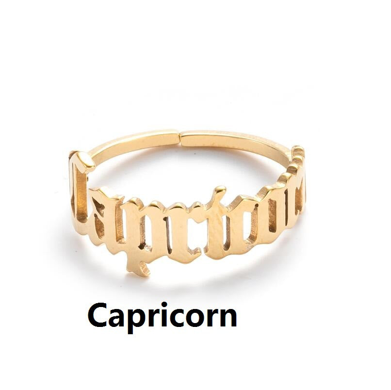 Female Retro Opening Simple English Letters Ring