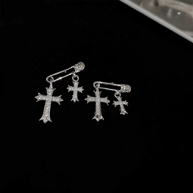 Trendy Cool Pin Cross Female Niche Design Advanced Cold Earrings