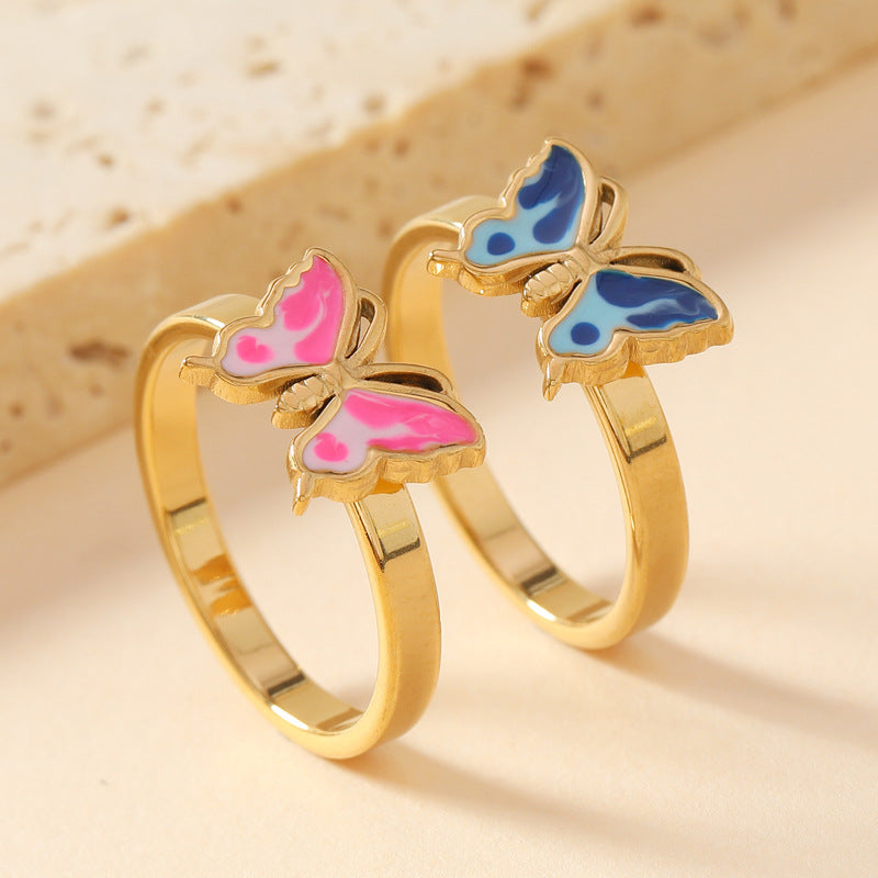 Wind Welding Drop Oil Butterfly Forefinger Rings