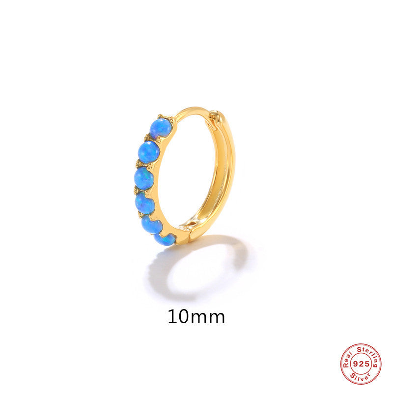 Sterling Sier Round Opal Diamond Fashion Ear Buckle