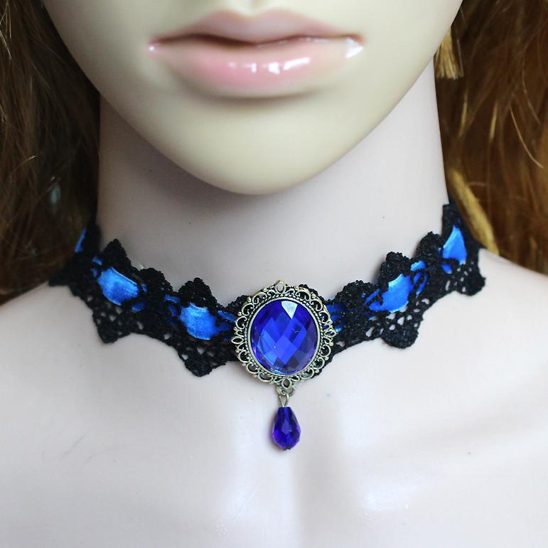 Lace Gothic Choker Rhinestone Black Halloween Necklace