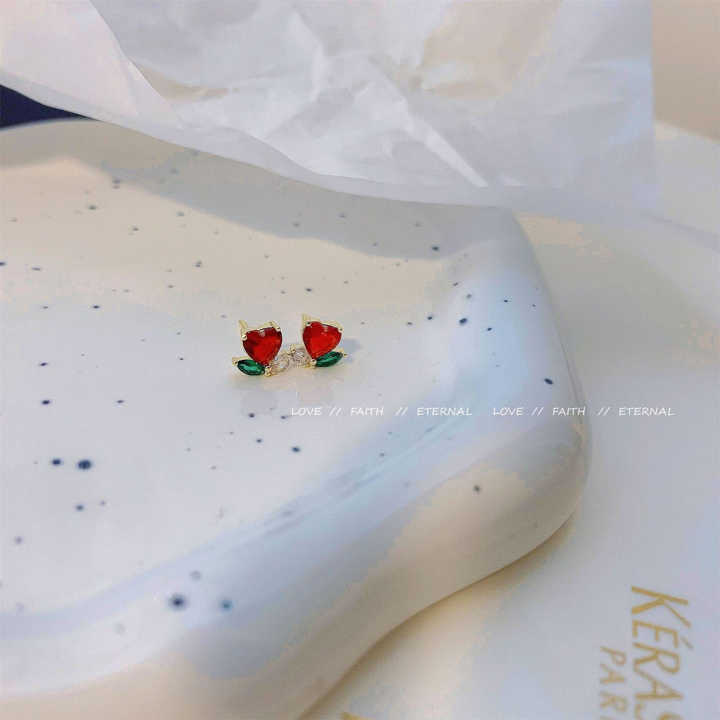 Excellent Sier Pin Simple Heart-shaped Red Ear Stud Earrings