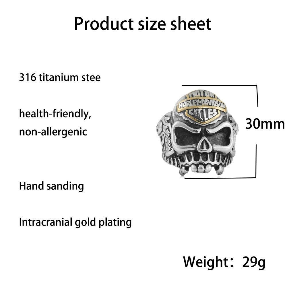Men's Titanium Steel Skull Trendy Personality Punk Vintage Stainless Ring