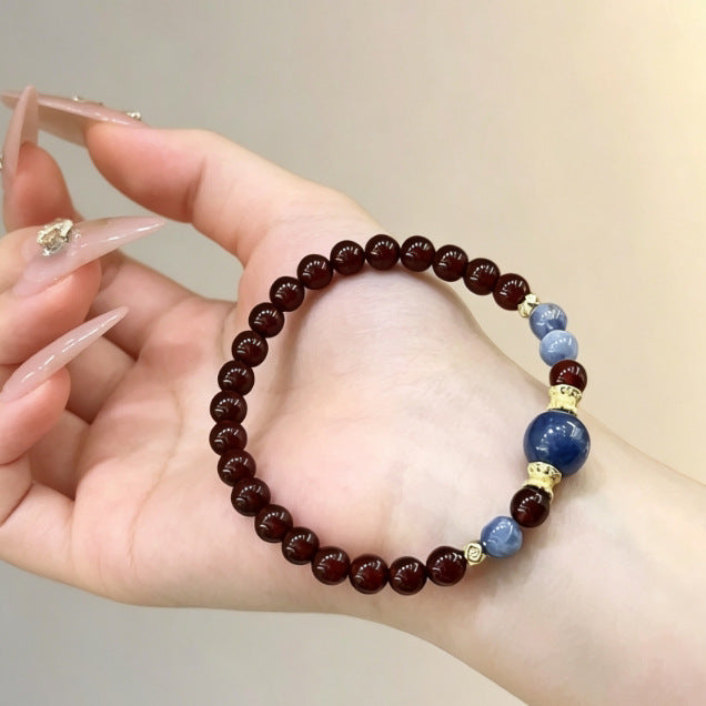 Women's Crystal Garnet Twin Wine Red Chinese Style Bracelet