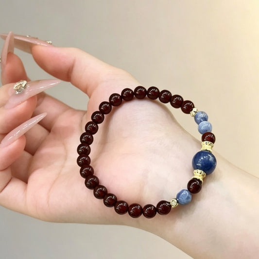 Women's Crystal Garnet Twin Wine Red Chinese Style Bracelet
