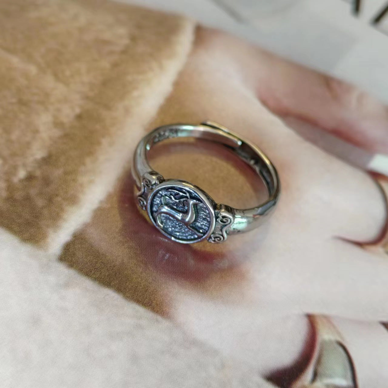 Retro Deer Chinese Style Thai Sier Artistic Temperament Ring