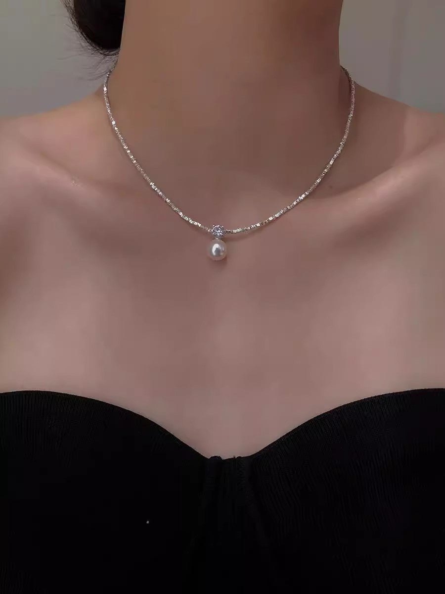 Sier Single Pearl Advanced Light Luxury Necklaces