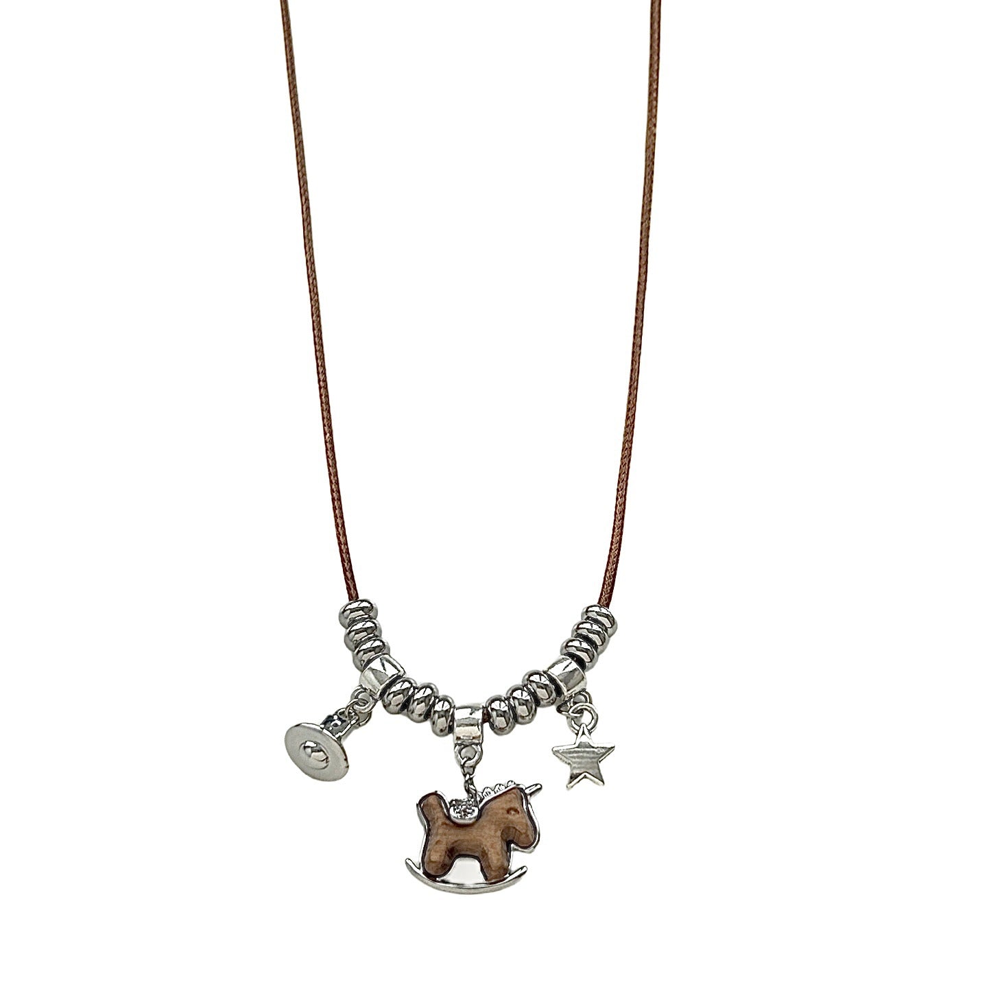 Women's Wooden Pony Retro Drawable Long Sweater Chain Horse Life Light Necklace