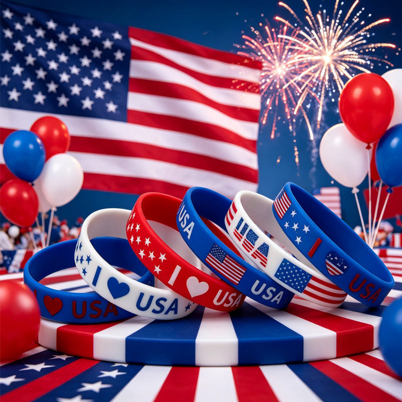 Silicone National Flag Stars Stripes Wristband Patriotic Theme Bracelets