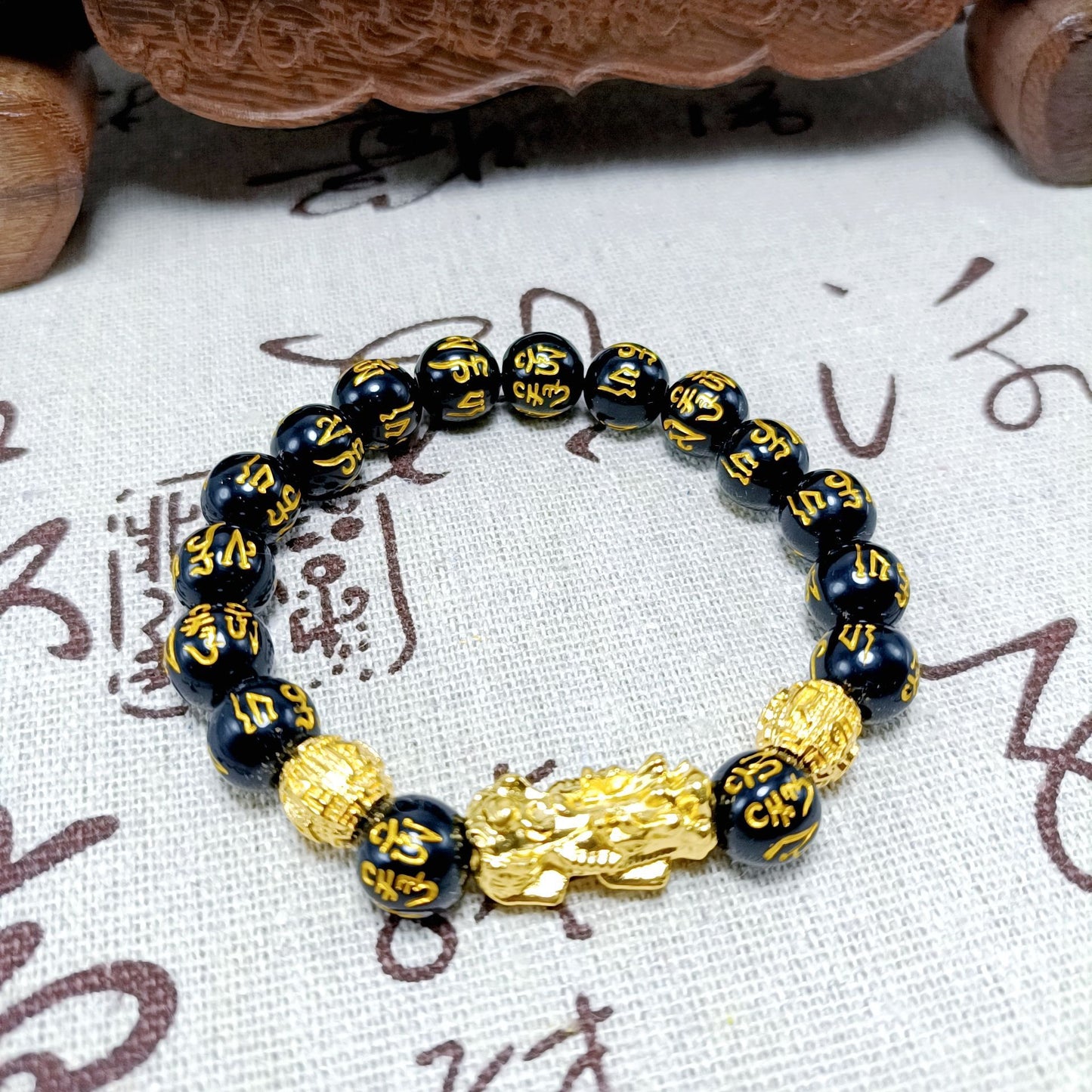 Alluvial Gold Mantra Electroplated Motto Buddha Bracelet
