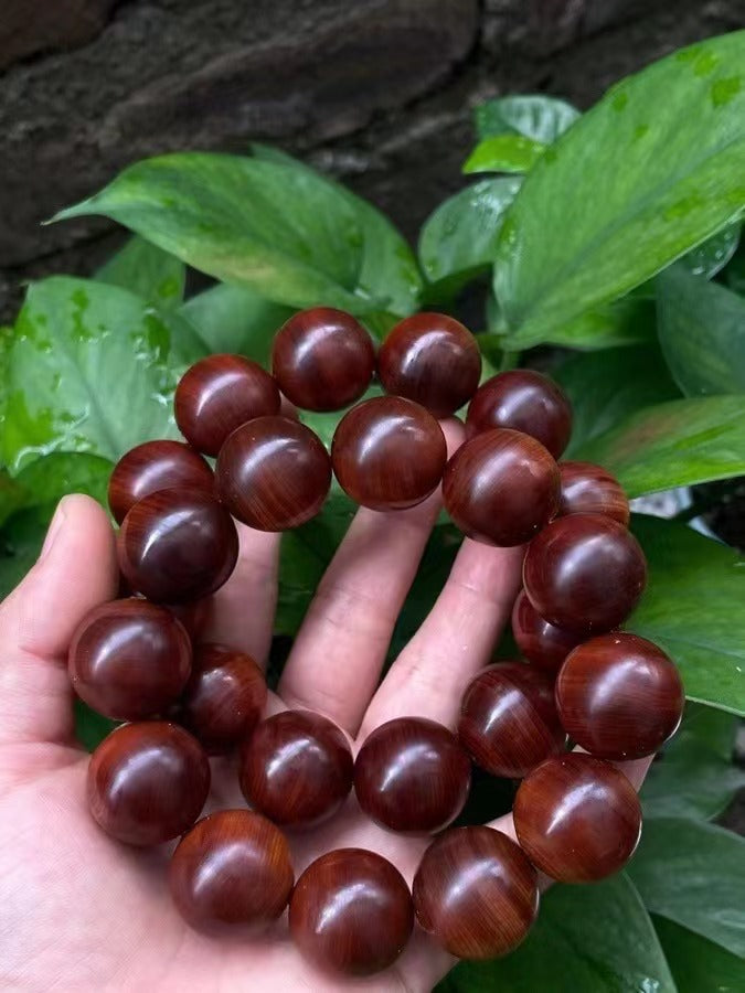Black Oil High Density Wooden Prayer Beads Gentiana Pattern Bracelet