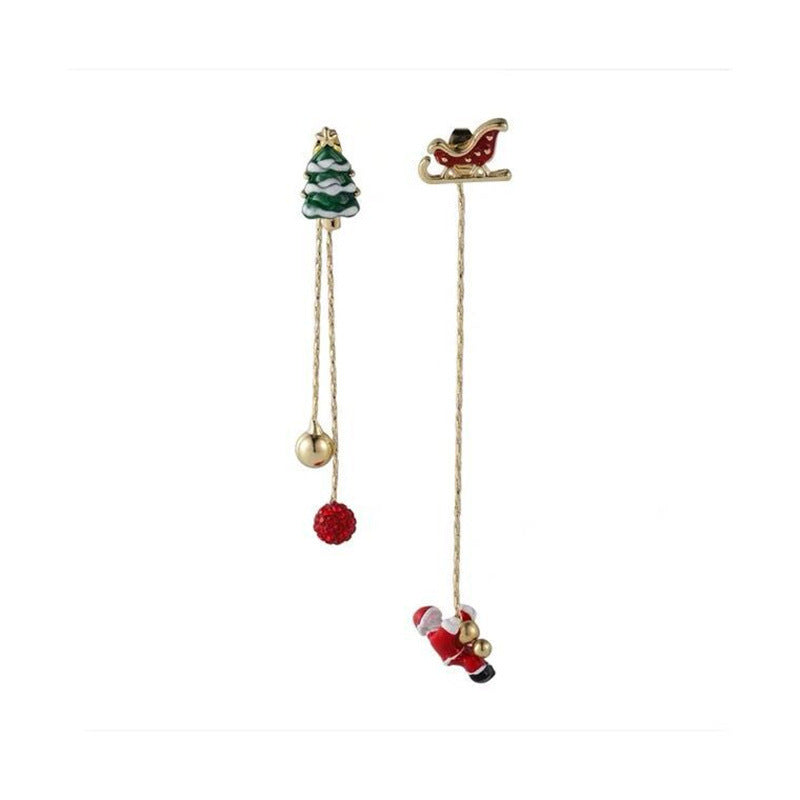 Christmas Series Asymmetric Creative Santa Tree Earrings