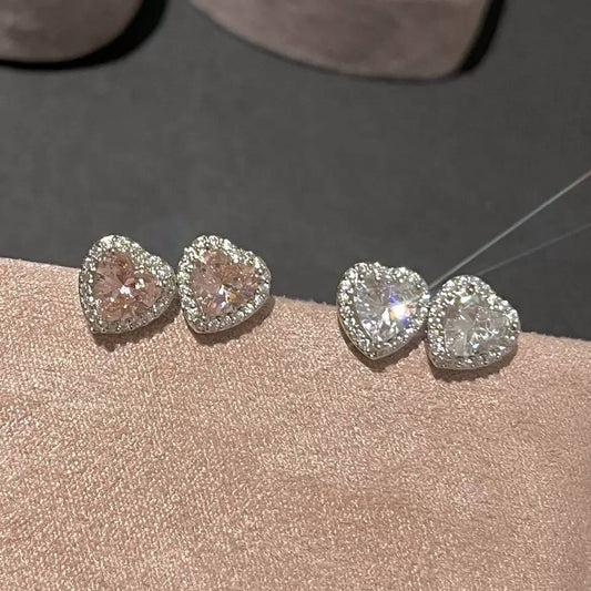 Milk Flash Fully Jeweled Loving Heart Earrings
