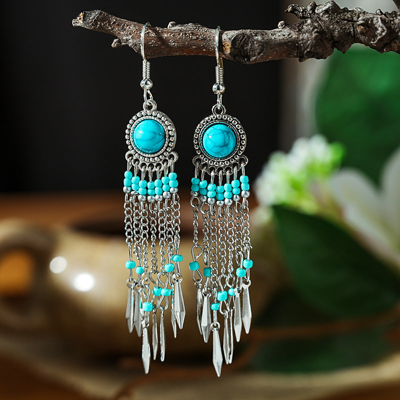 Women's Retro Turquoise Fashion Antique Bead Eardrops Earrings