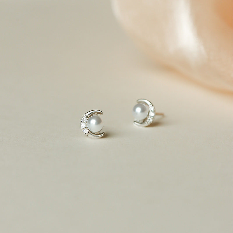 Women's Sier Moon Light Luxury Minority High-grade Zircon Stud Earrings