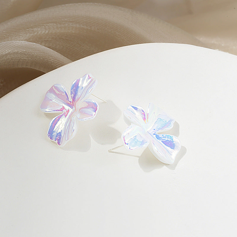 Sier Needle Fashion Simple Colorful Flower Trendy Stud Earrings