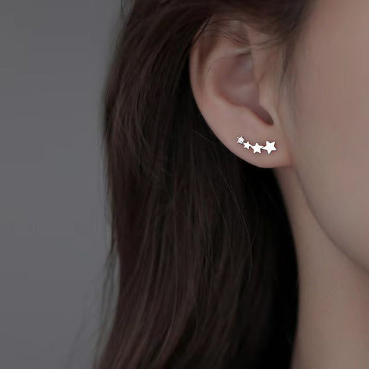 Women's Sier Needle Star Ear Simple Temperament Rings