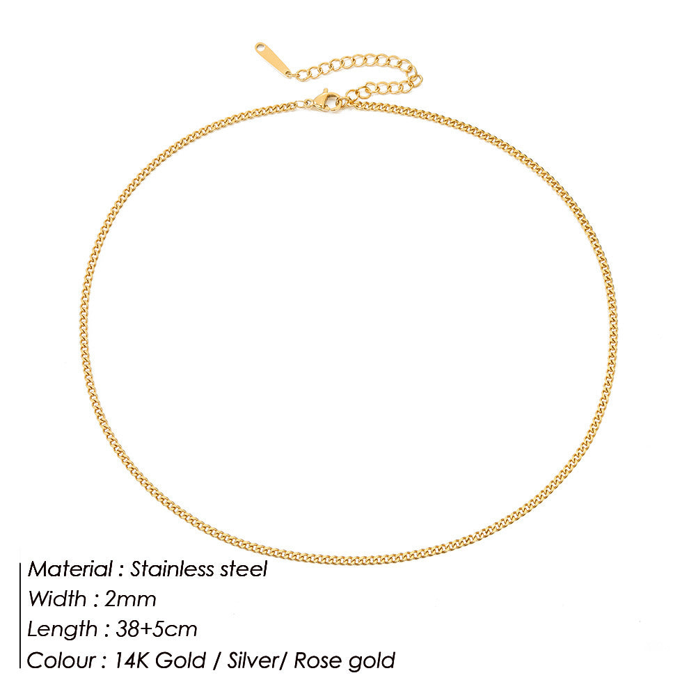 Women's & Men's Cuban Link Chain Stainless Steel Street Sweater Gold Necklaces