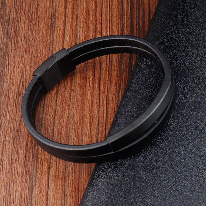 Men's Minimalist Creative Titanium Steel Leather Double Bracelet
