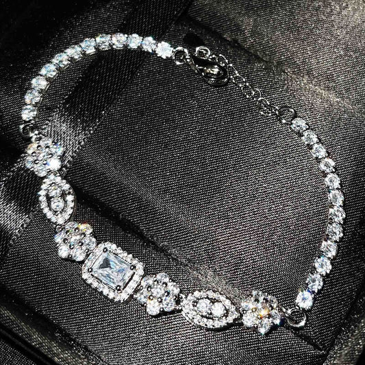 Women's Diamond Design Plated Sterling Sier Affordable Luxury Style Bracelets