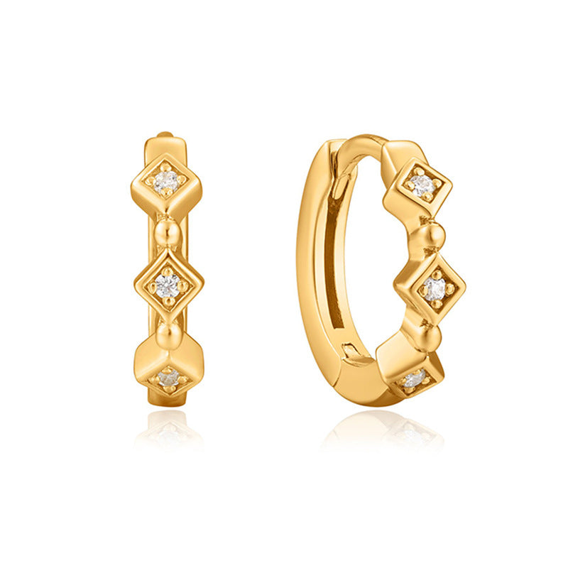Sier Needle Light Luxury Geometric Inlaid Zircon Ear Simple Fashion Earrings