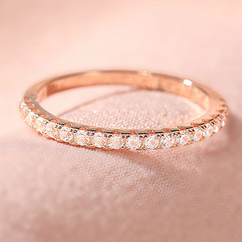 Sterling Sier Flash Inlaid Row Diamond In Rings