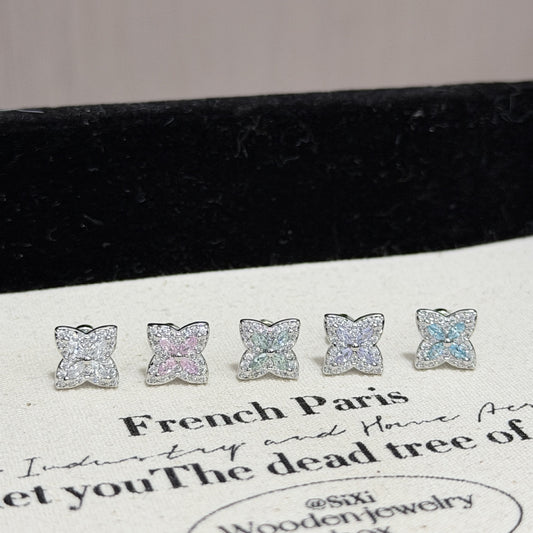 Cruciate Flower Zircon Flat Sweet Design Titanium Steel Ear Bone Earrings