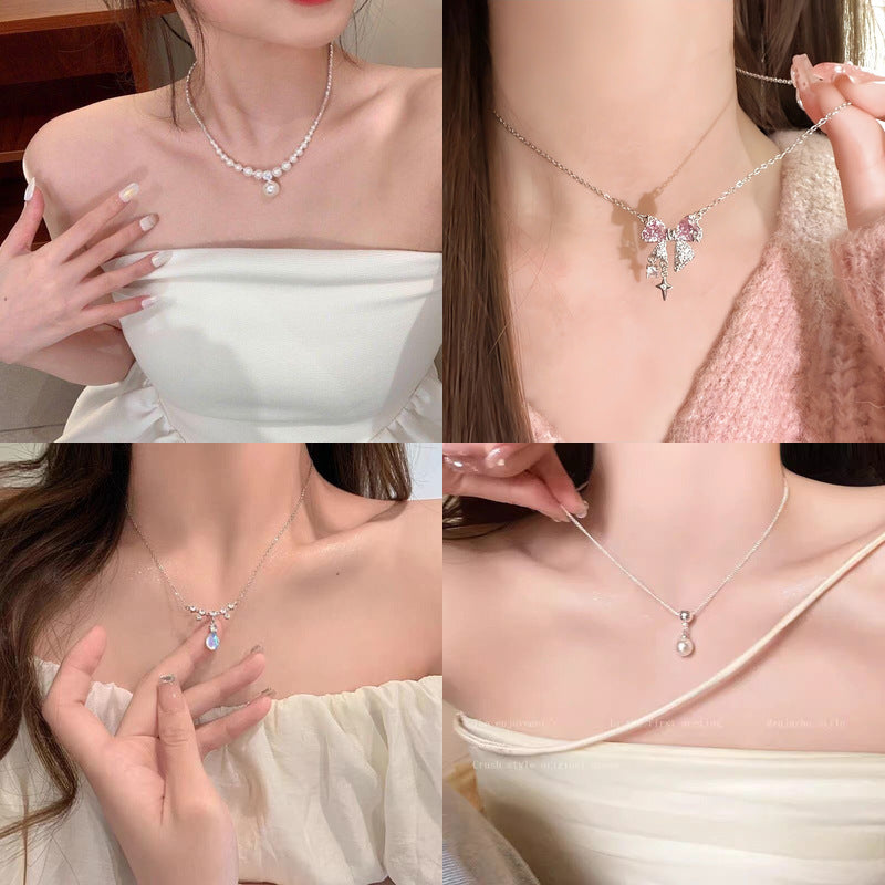 Women's Delicate Heart Light Luxury Graceful Fashionable Butterfly Clavicle Necklace