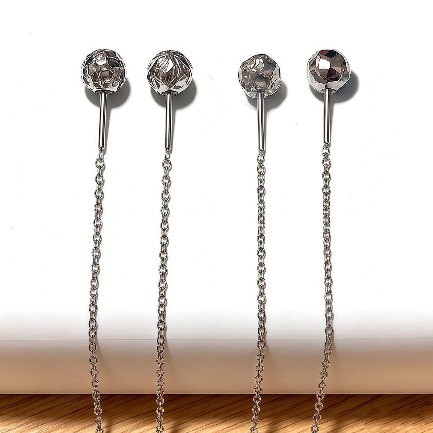 Women's Rod Long Titanium Steel Eardrops Pattern Ball Rings