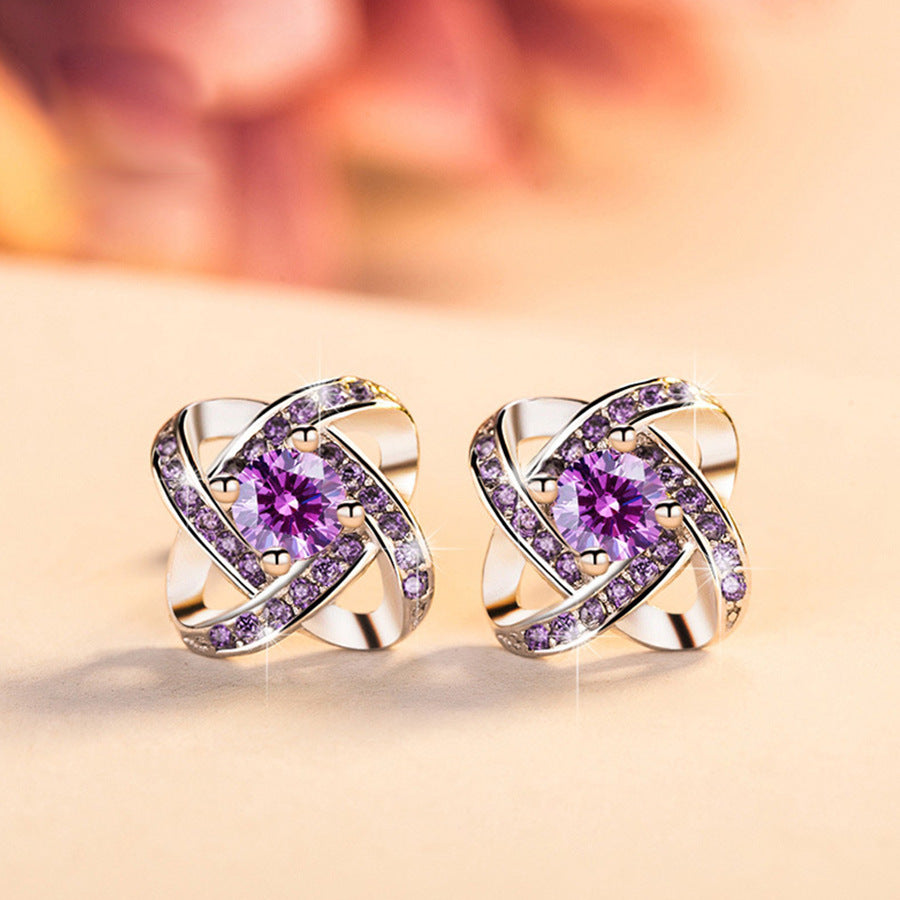 Women's Lucky Four-leaf Clover Amethyst Flower Full Rings