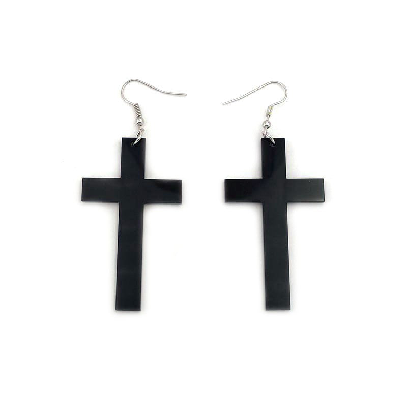 Black Cross Acrylic Long Geometric Lady Earrings
