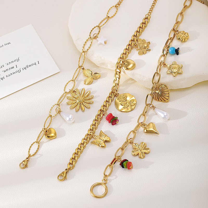 Titanium Steel Natural Stone Butterfly Golden Light Luxury Bracelet