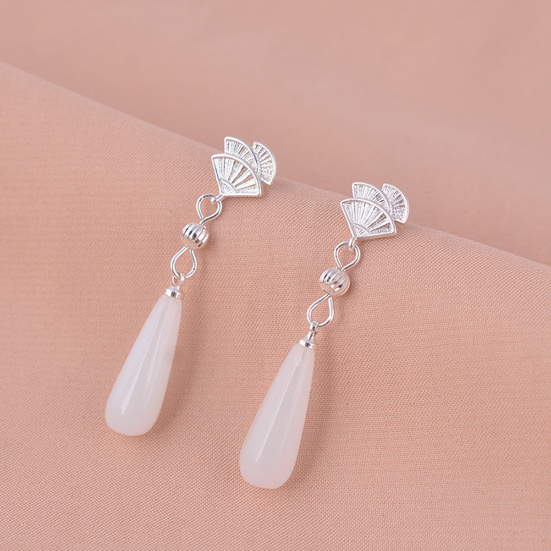 Women's For Auspicious Jade Chinese Cloud Retro Red Stud Earrings