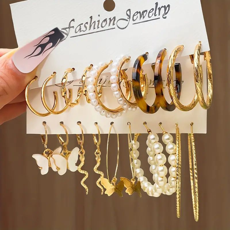 Ear Square Geometric Vintage Pearl Hepburn Style Earrings