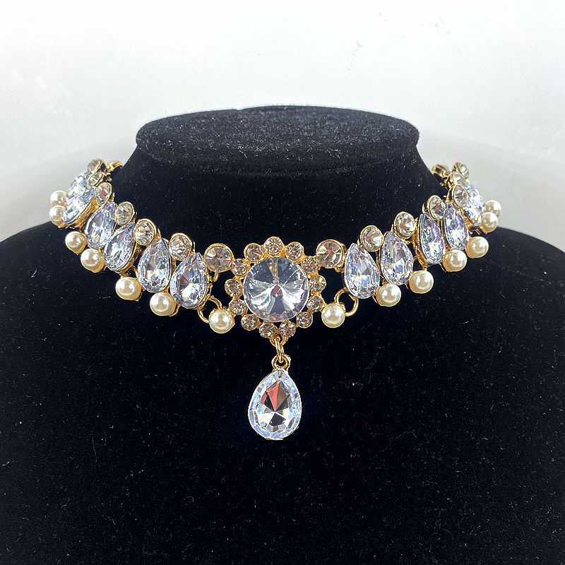 Dignified Metal Hollow Water Drop Gem Rhinestone Pearl Crystal Necklaces