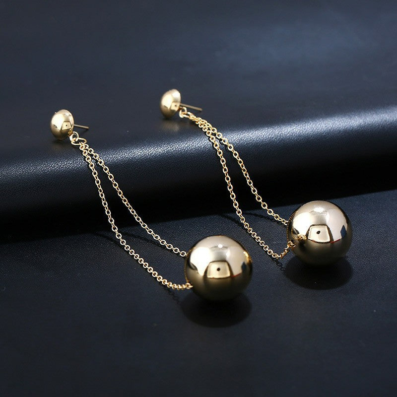 Gold Three-dimensional Ball Niche Long Elegant Earrings