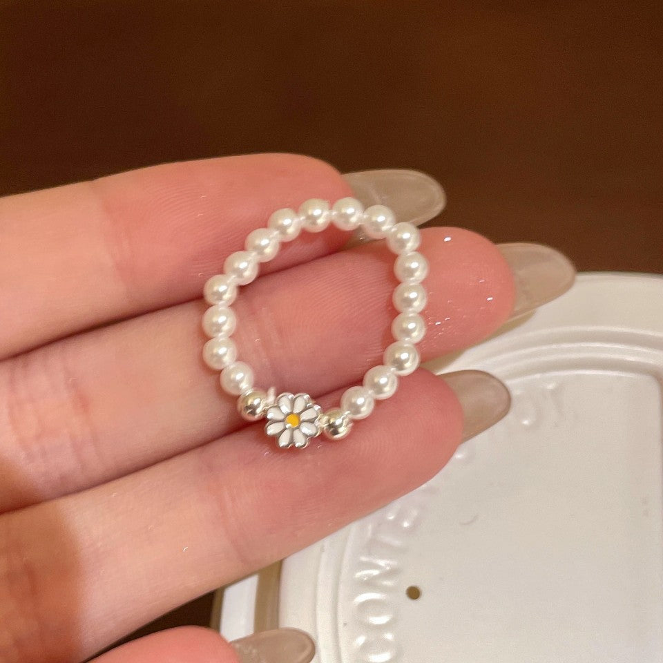 Women's Little Daisy Pearl For Mori Style Simple Sweet Fresh Open Ring